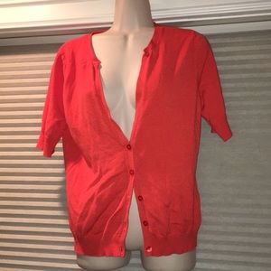 Orange short sleeve button front cardigan L